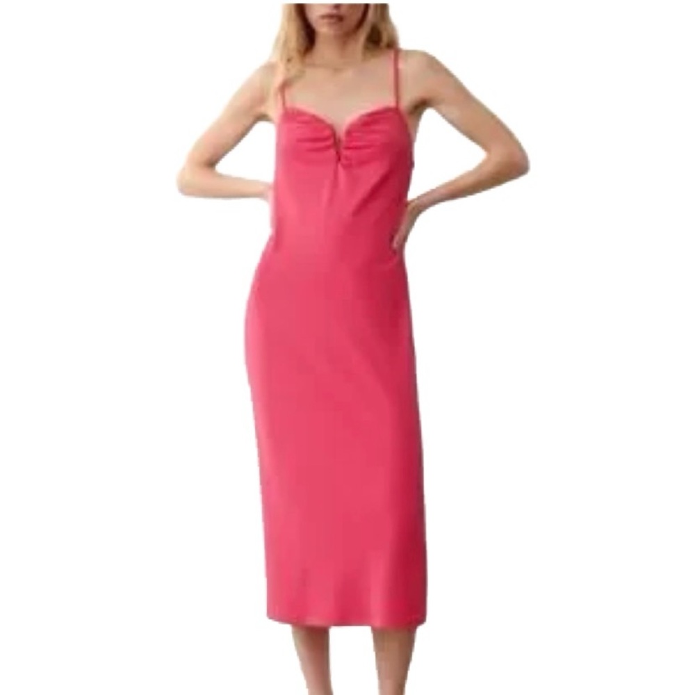 Zara Dark Pink Spaghetti Strap Bustier MIDI Dress Size S NWT